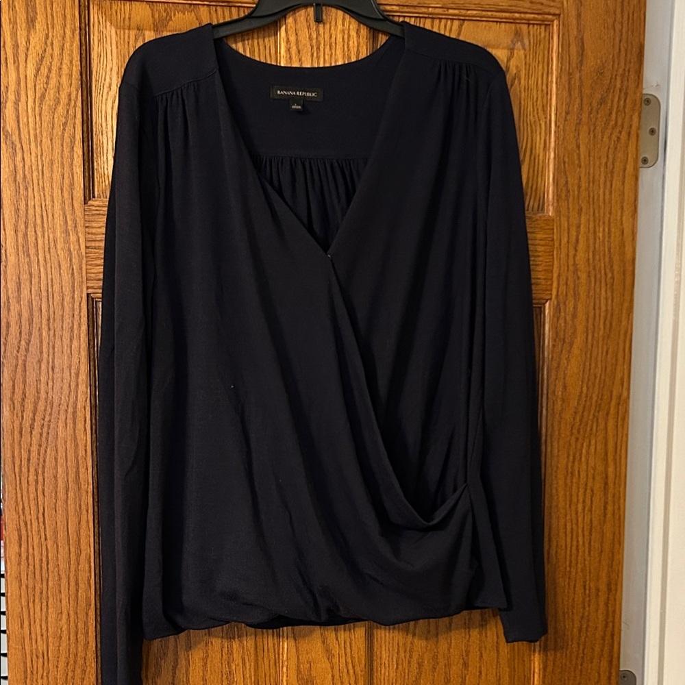 Banana Republic Navy Wrap Draped Blouse